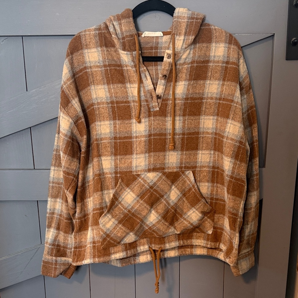 Plaid Brown and Cream Hoodie